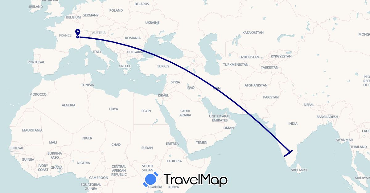TravelMap itinerary: driving in Switzerland, India (Asia, Europe)